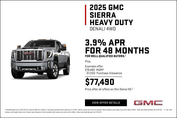 3.9% APR FOR 48 MONTHS for well-qualified buyers.1

Plus,

Example offer:
$78,490 MSRP
$1,000 Pur...