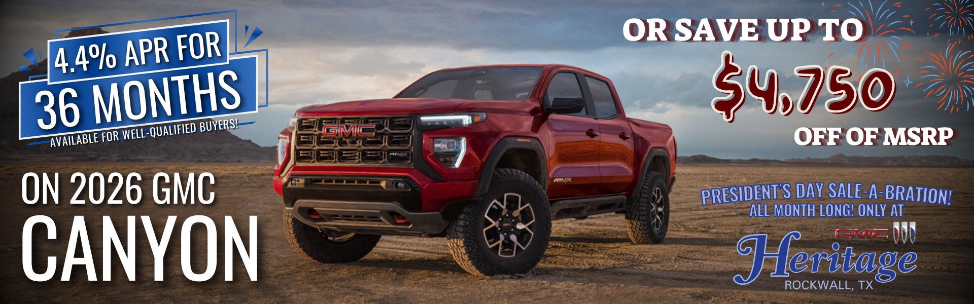 4.4% APR for 36 Months available on 2026 GMC Canyon!