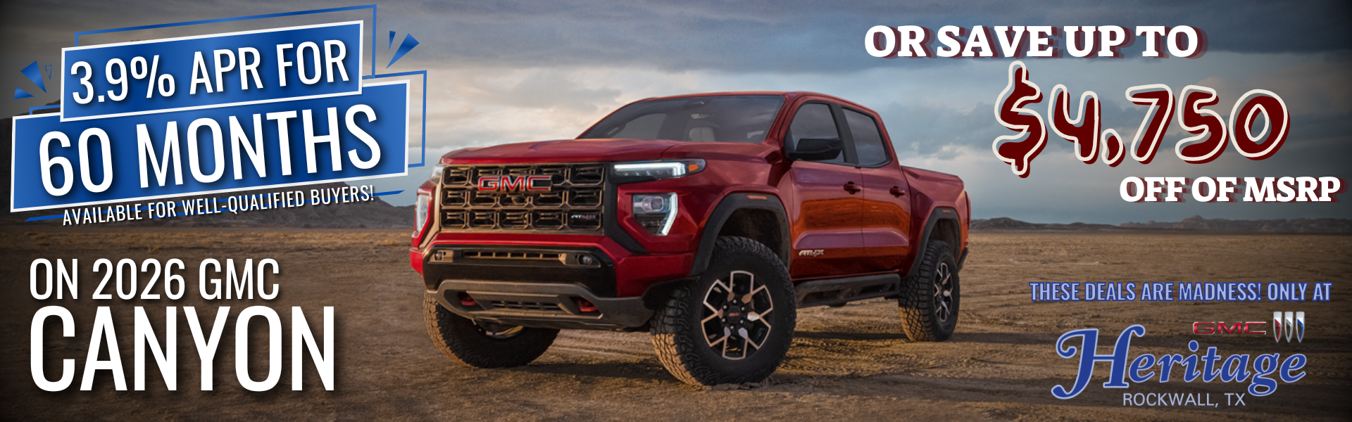 4.4% APR for 36 Months available on 2026 GMC Canyon!