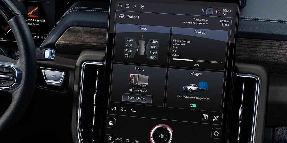 Close-up of the Infotainment System Displaying the Prograde Trailering View